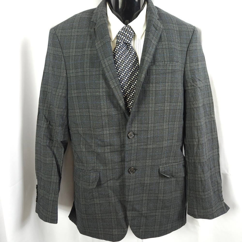 Ralph Lauren Gray Plaid 100% Wool Sports Coat Double Vent Blazer Men's 38R
